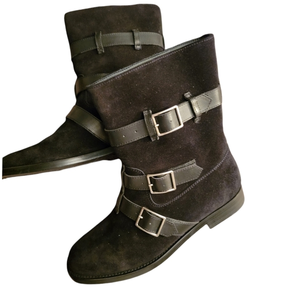 SAINT LAURENT | Women's Black Suede Motorcycle Boot w/Strap Buckles 37 - Picture 2 of 11